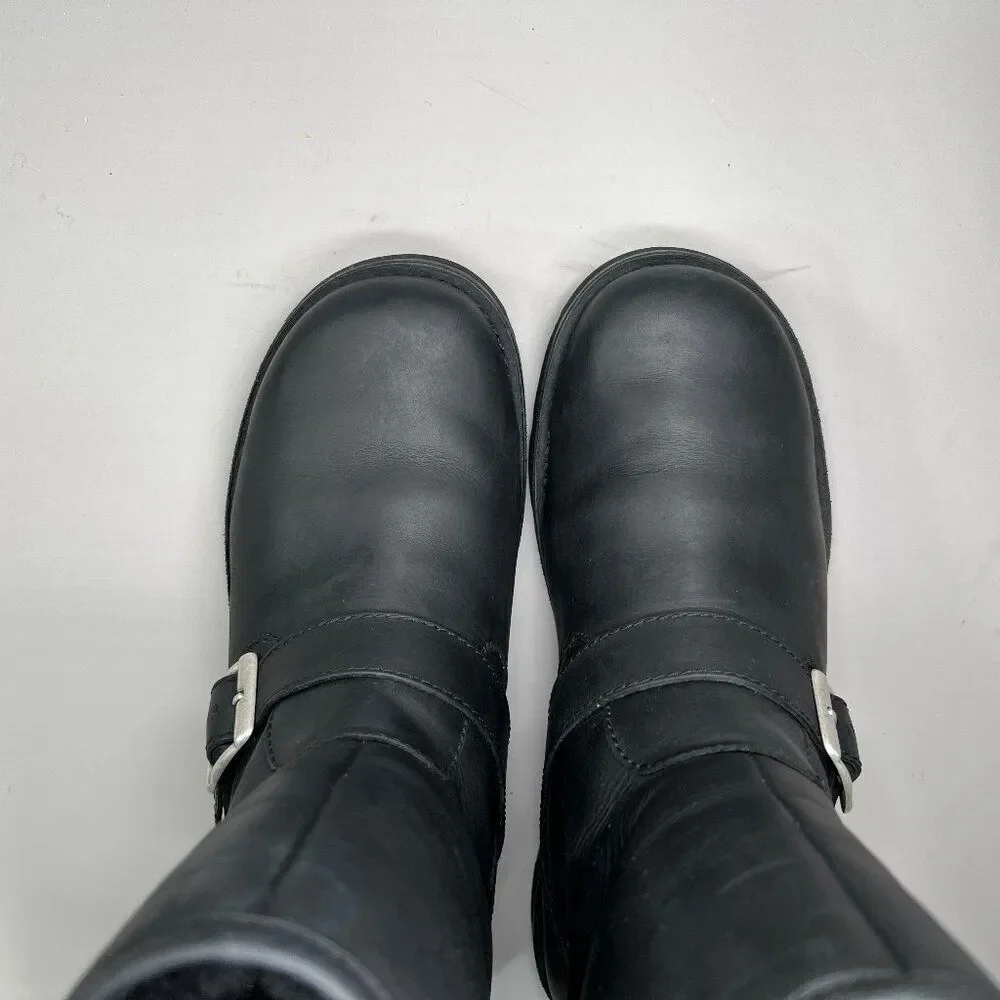 UGG Gallatin Boots Mens Size 8 Black Leather Buckle Motorcycle Moto Biker Winter
